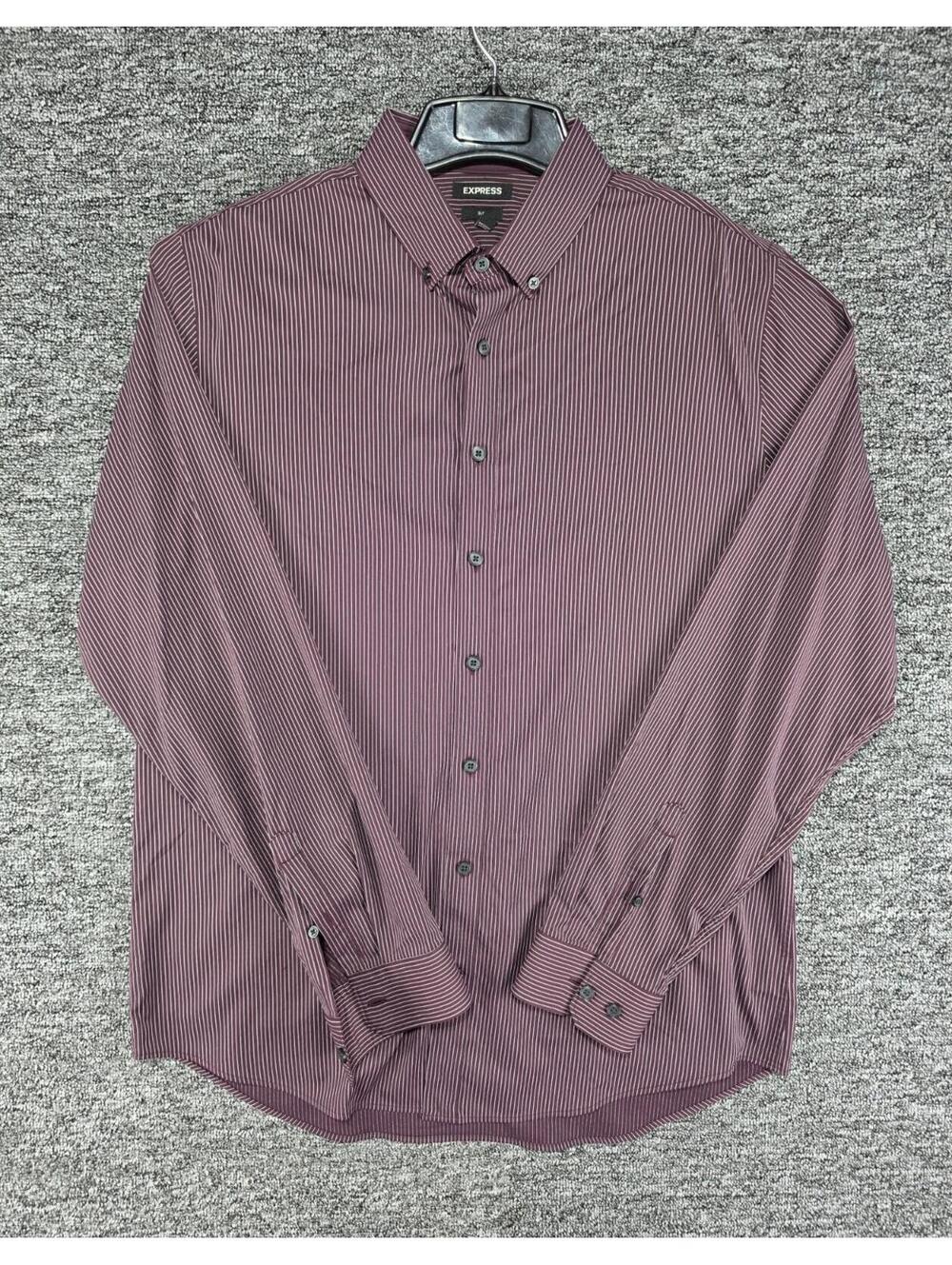 Express Men's Slim Fit Stretch Dress Shirt Purple Striped 15-15 1/2 32/33
